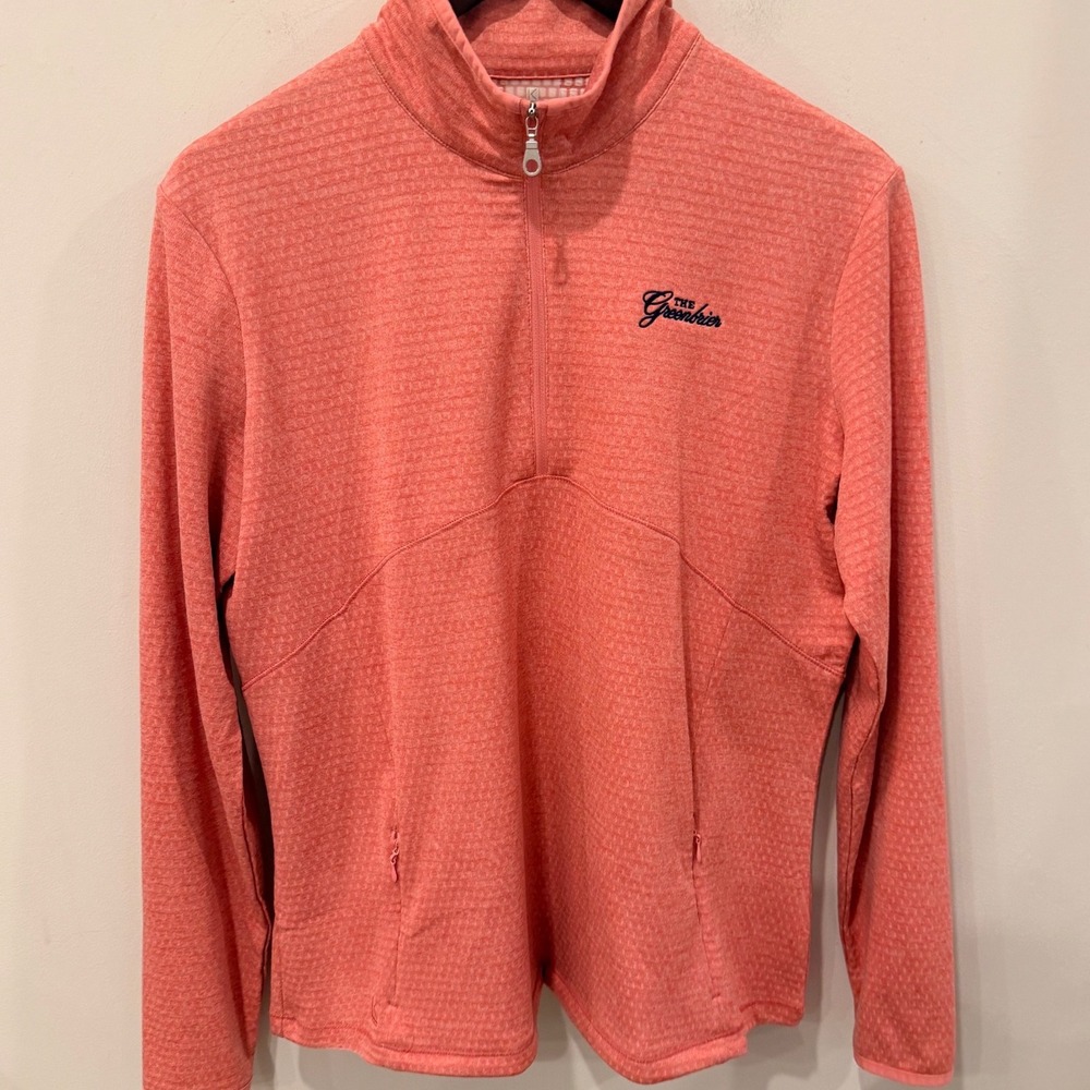 Kate Lord The Greenbrier Coral Orange Quarter Zip Pullover Sweater KE50 Large